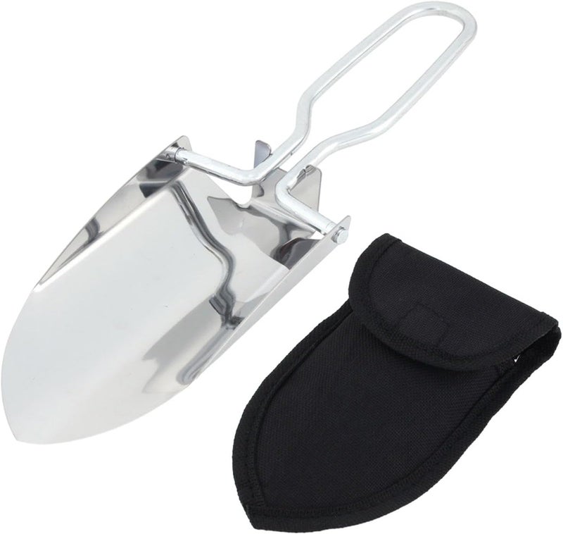 EMVANV Mini Folding Shovel,Foldable Garden Handy with Carrying Pouch Camping Trowel Stainless Steel Outdoor Survival Shovel for Garden and Campsite Use While Hiking, Camping and Outdoor(Silver) - Image 1